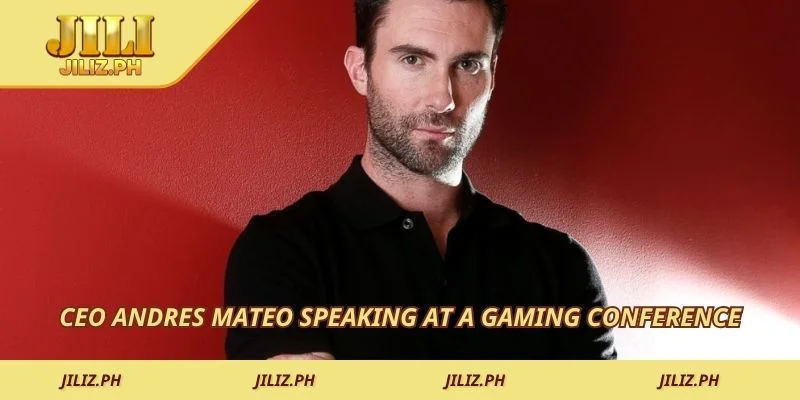 CEO Andres Mateo speaking at a gaming conference