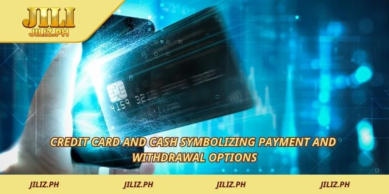 Credit card and cash symbolizing payment and withdrawal options