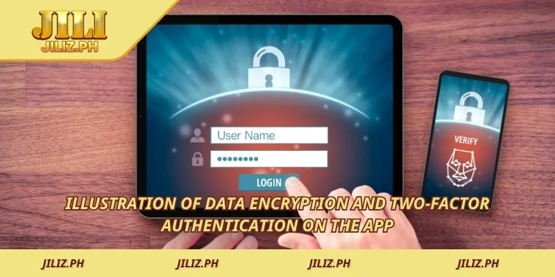 Illustration of data encryption and two-factor authentication on the app