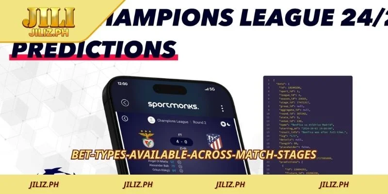 Bet types available across match stages